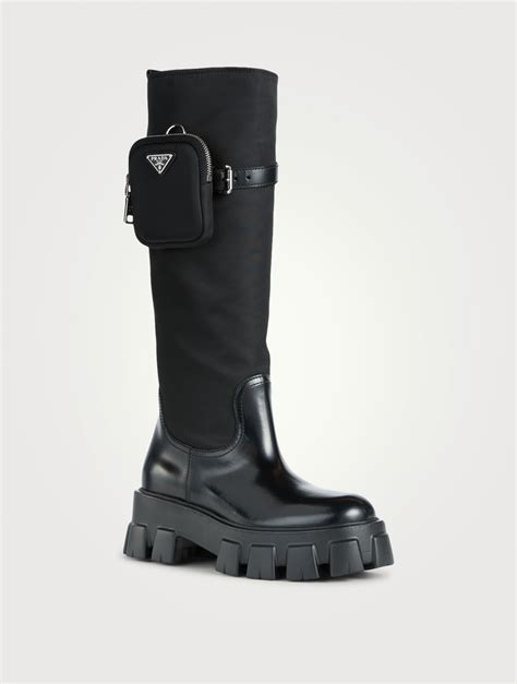 prada monolith leather knee-high boots|monolith gabardine boots.